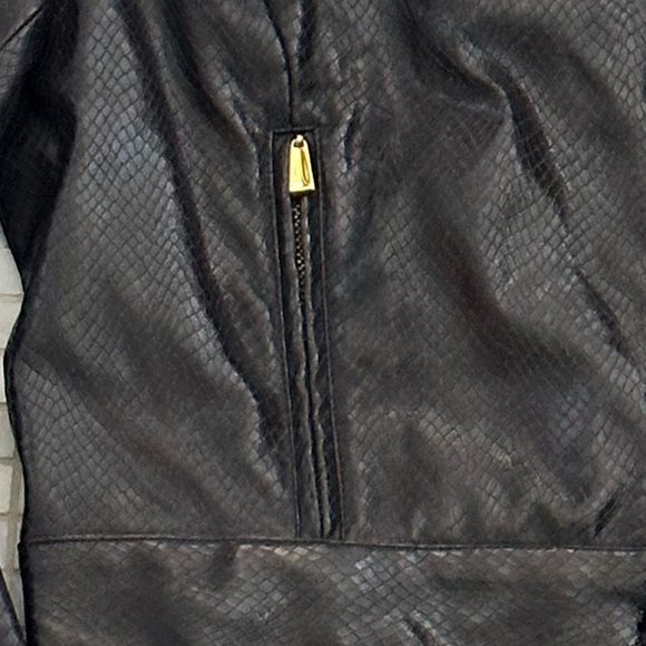 Vintage Dark Brown Carlisle Textured Faux Lizard Leather Moto Biker Jacket - Picture 6 of 14
